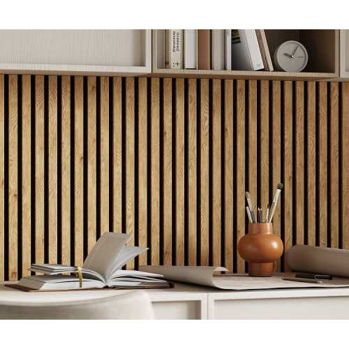 Фото Акустическая панель Cosca Дуб Медный, серый войлок, рейки (2750х600х19 мм)