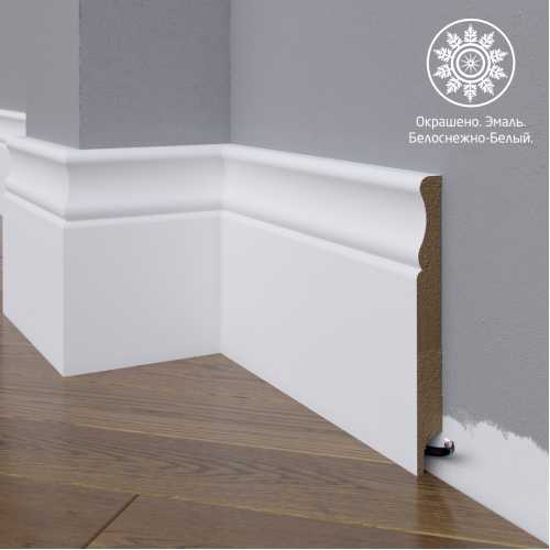 Фото Белый плинтус напольный МДФ Madest Decor модель 07-150-16 крашеный (150х16х2400 мм)